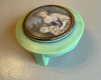 Vintage Dubarry Bakelite Trinket Box: Miniature Portrait, 1930s Vanity Decor