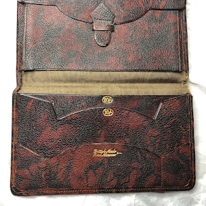 1920s Moroccan Leather Wallet Brown Black Silk Lined Bifold Embossed 1930s Antique  Vintage