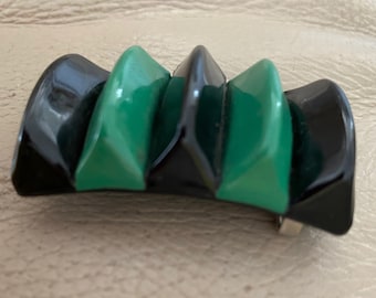 Vintage Art Deco Belt Buckle: Black & Green Celluloid, 1930s Dress Accessory