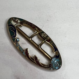 Antique Buckle Cloisonné Enamel Buckle Art Nouveau Buckle Victorian Buckle 1880s 1890s  Belt Buckle Shoe Buckle Ribbon Buckle Oval Buckle