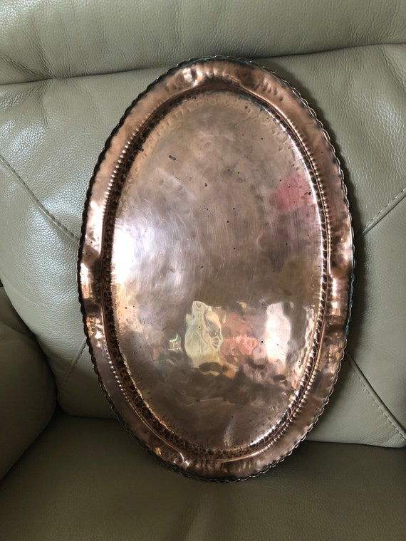 Antique Copper Tray Arts Crafts Hammered 1900s Crafts Tray Hammered Copper 1900s