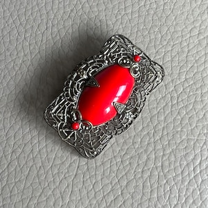 1920s Brooch Antique Czech Brooch Antique Glass Pin Opalescent Glass Brooch Red Glass Brooch Antique Czech Jewellery Antique Brooch Filigree