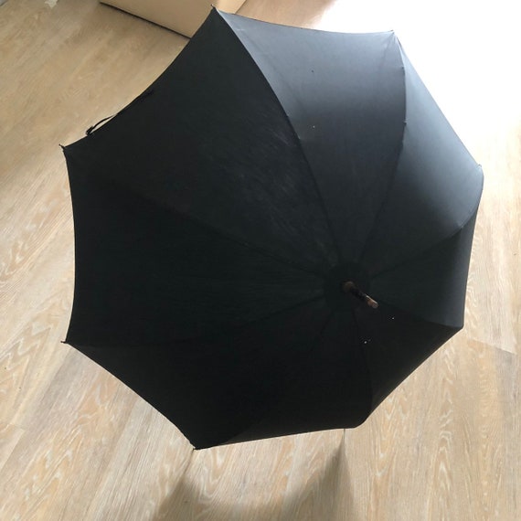Antique Original Victorian Black Chantilly Lace Lacquered Bamboo ParasolUmbrella...