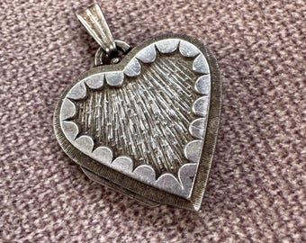 Vintage Sterling Silver Heart Photo Locket: 1960s Keepsake Pendant, Modernist Jewelry