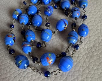 1930年代のコバルトブルーガラスビーズネックレス：ヴィンテージ