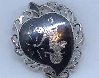 Broche Argent Massif émaillée - Danseuse Orientale Vintage, Bijou Ancien