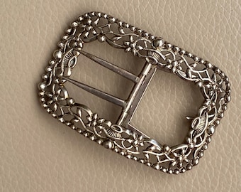 Antique Buckle Antique Dutch Buckle Victorian Buckle Ribbon Buckle Amsterdam 1880s 1870s Large Buckle Dress Buckle Silver Plated Buckle Belt