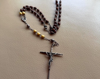 Rosario francese vintage: crocifisso placcato in argento, collana religiosa