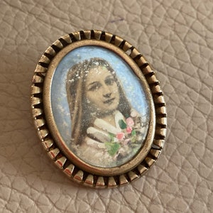 1920s Picture Brooch Madonna Portrait Brooch French Brooch Miniature Painting Antique Jewelry Religious Portrait Brooch Trombone Clasp