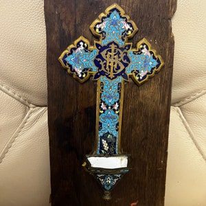 antique cross cloisonné enamel crucifix antique religious stoop antique French cloisonne enamel  antique salvage 19th century 1880s 1890s