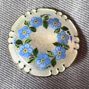 Enamel Silver Flower Brooch  Guilloche Enamel Silver Pin 1950s Vintage Enamel Norway Silver Norwegian Forget me Not Einar Modahl Brooch