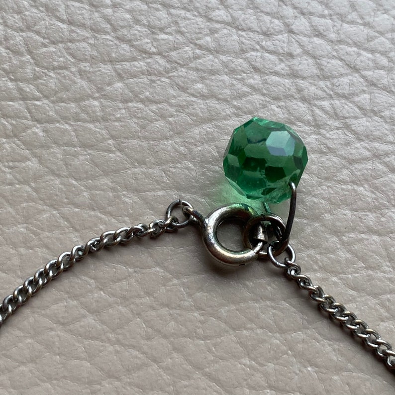 1930s Green Glass Necklace Dropper Necklace Dangle Necklace Vintage NecklaceLink Necklace 1920s 16 Inches Glass Beading Art Deco Geometric