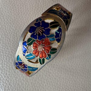 vintage enamel bangle guilloche enamel vintage enamel bracelet hinged bangle gold plated bangle floral bangle spring closure flower bangle