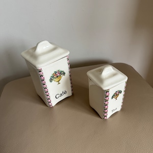 vintage French pair storage jars 1950s storage containers ceramic storage pots vintage storage containers coffee and tea containers Czech