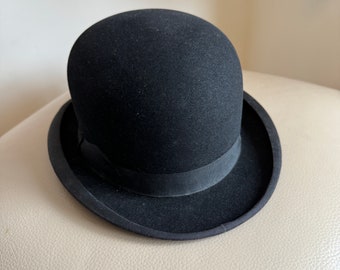 chapeau melon vintage des années 40, chapeau melon pour homme, chapeau melon pour homme, chapeau rétro, chapeau noir, chapeau, bande de cuir doublée de soie, chapeau melon moyen, chapeau Carswell