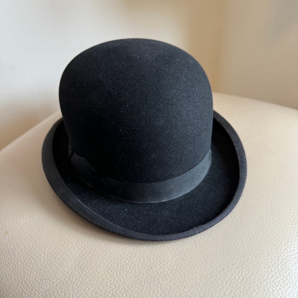 Vintage Bowler Hat 1940s Bowler Hat Mens Bowler Hat Mens Hat Retro Hat Black Hat Hat Silk Lined Leather Band Bowler Hat Medium Carswell Hat