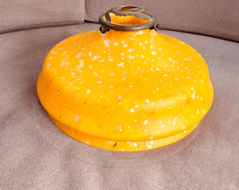 1940s Lampshade Pendant Lamp Shade Marbled Glass Tangerine Yellow Light Shade Vintage French Lampshade Opalescent Glass Enamelled Silvered