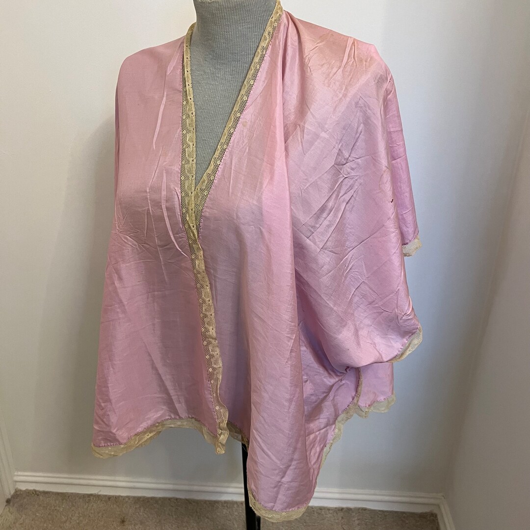 Antique Silk Shawl 1920s Silk Cape Silk Bed Jacket Lace Boudoir Cape