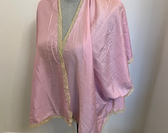 Antique Silk Shawl 1920s Silk Cape Silk Bed Jacket Lace Boudoir Cape Vintage Vanity Cape Pink Silk Bed Jacket Antique Lace Shawl Hand Sewn