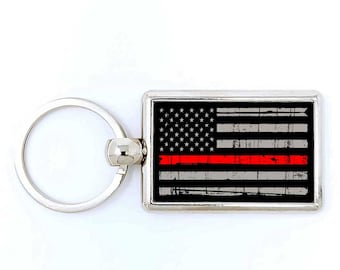 Thin Red Line Metal Keychain: Personalized Firefighter Gift