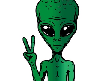 Peace Alien Sticker: Green Martian Decal, X-Files Inspired