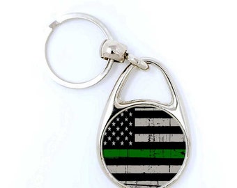 Personalized Thin Green Line Flag Keychain: Military Gift