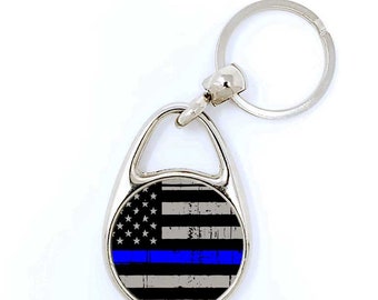 Personalized Thin Blue Line Metal Keychain: Police Officer Gift