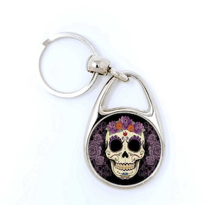 Sugar Skull Metal Key Chains/Day of the Dead Key Chains/Dia de los Muertos/Skull Key Chains/Key Rings/Gifts for Women/Sugar Skulls