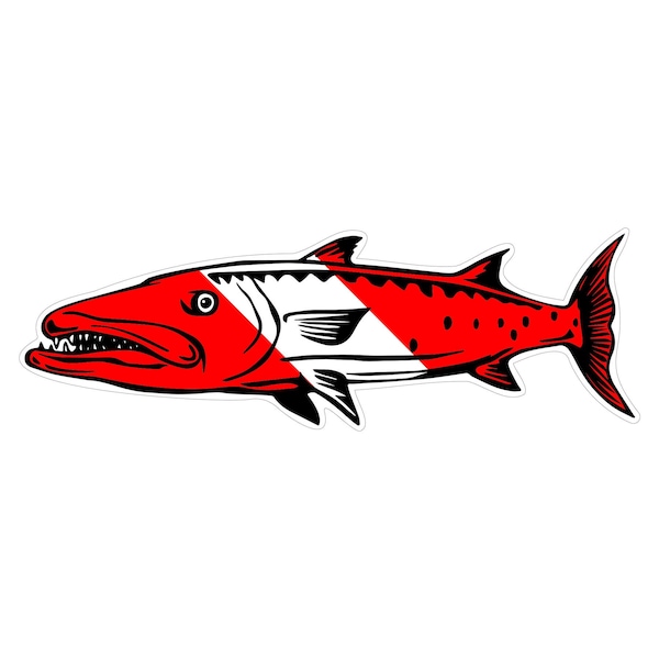 Scuba Diver Decals/Scuba Divers/Barracuda Fisherman's Stickers/Diver Down Decals/Car Window Stickers/Barracuda Dive Flag Decals/Fish Sticker