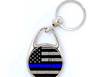 Personalized Thin Line Metal Keychain: Police, Fire, EMS, Military
