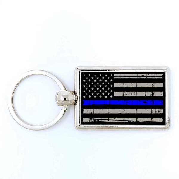 Personalized Thin Blue Line Metal Key Chains/Police/Law Enforcement Gifts/Officer/Fire/EMS/Military/Police/Sheriff/Staff Gifts/Corrections