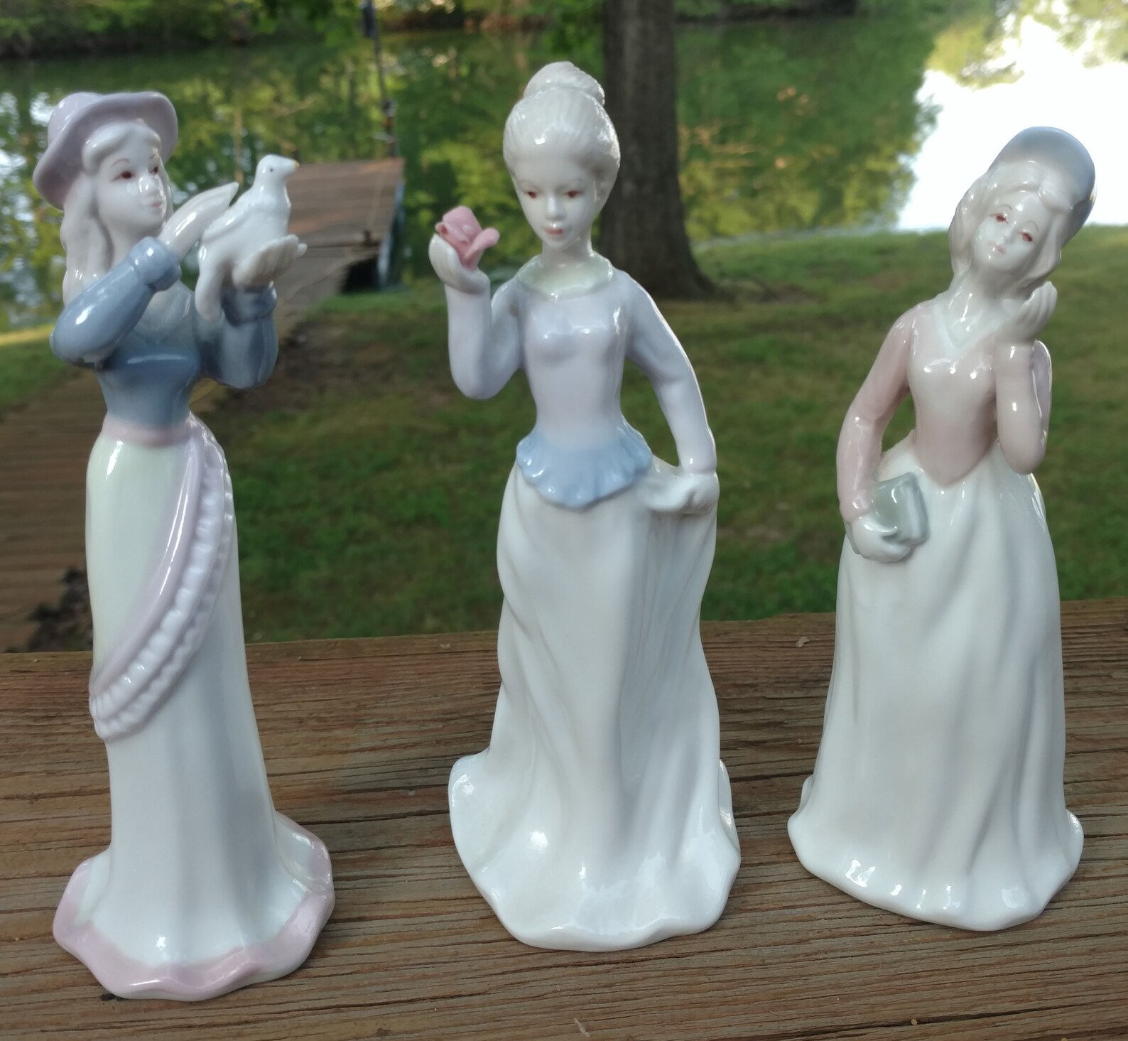 3 Vintage Porcelain Lady Figurines White Blue & Pink Used Etsy