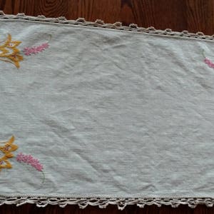 On Sale Pre-owned Handmade Dresser Scarf - Floral Motif   Approximately 31&quot; x 14 1/2&quot; - Used Estate Item