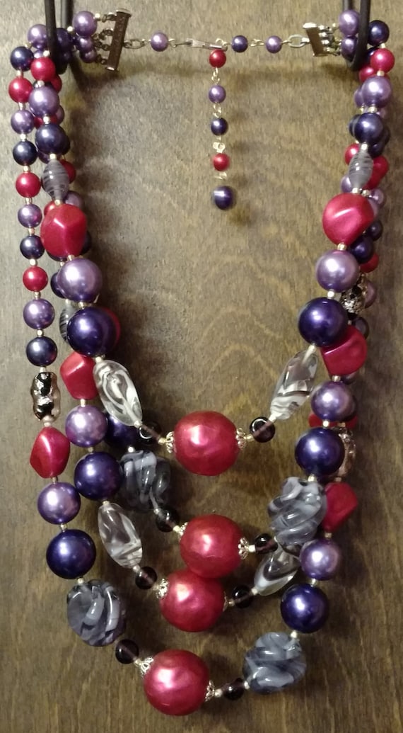 Vintage Pink/Purple Beads-4 strand-Chunky Beads/Ma