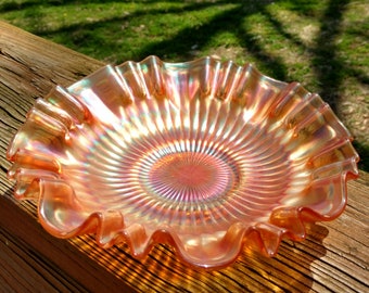 On Sale Vintage Fenton Marigold Carnival Glass 3 in 1 Edge Bowl - Stippled Rays- Used Preowned Ruffled Edge