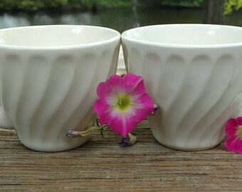 Pair of Unmarked  Swirl Cups China/Off White, Ivory, Cream, 2 5/8" tall Cup/Vintage Used Estate Items