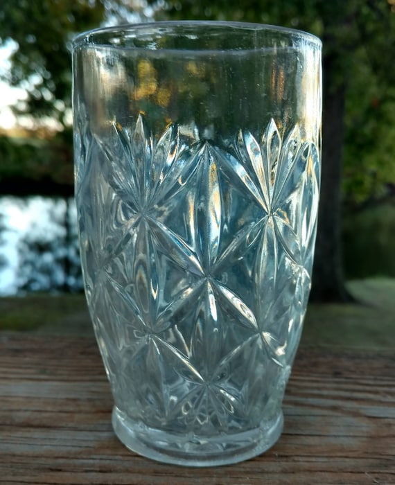 Vintage 12 Ounce Tumbler or Jelly Jar/Thick Heavy Glass/Starburst/5 1/8' tall/Prescut/Starburst on Base