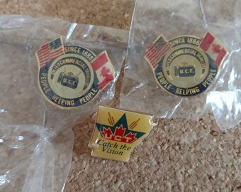 On Sale Vintage Collectible Pins: 2 UCT United Commercial Travelers People Helping People and 1 UCT Catch the Vision - Free Shipping