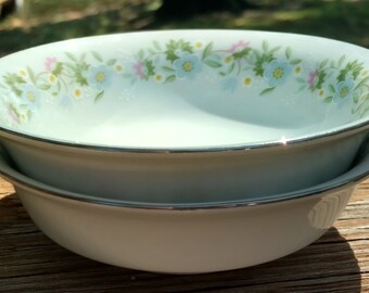 Pair of Forever Spring Johann Haviland Berry Bowls-Used Vintage-Pastel Spring Flowers/Silver Trim/Berries/Individual Dipping-Salsa etc...