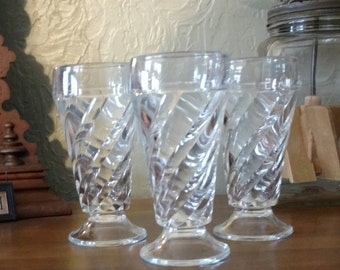 Trio Vintage Old Fashioned Parfait/Ice Cream Sundae/Float Glasses/Thick Heavy Glass/Used/6 3/4" Tall/Swirl Design Weighs 1.4lb each