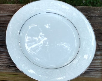 One Vintage Salad Plate- Noritake Ranier Pattern #6909/8 1/4" Salad Plate/Discontinued Actual 1969-1996 White on White Platinum Trim