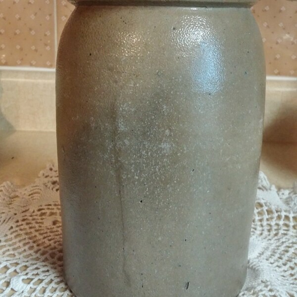 Lovely Olive Color Antique Crock - 9 5/8" Tall-Farmhouse-Rustic-Primitive Decor