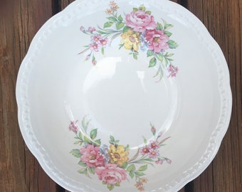Vintage Heritage Ware by Stetson Vegetable Bowl 8 10/16" x 2 1/4" Delicate Floral Motif Pink Roses