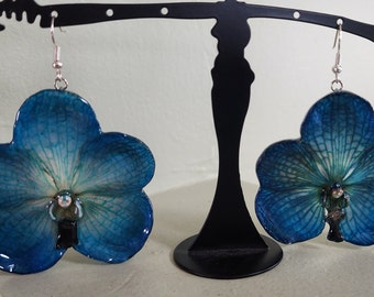 resin preserved large real Vanda orchids pendants, earrings, sterling silver necklaces and  brooches variety of colors