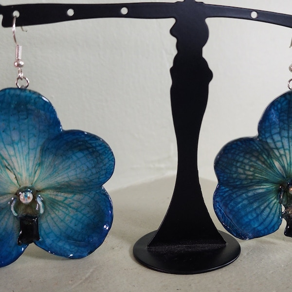 resin preserved large real Vanda orchids pendants, earrings, sterling silver necklaces and  brooches variety of colors