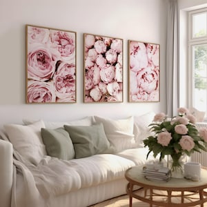 Pink peony wall art set of 3, Printable peony wall art, Flowers prints set 3, Peonies wall art, Floral wall art, pink flowers wall art print