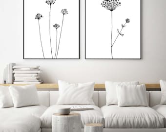 Minimalist black and white prints, set of 2 black and white prints, minimalist prints set, ink drawing prints, black and white minimal art