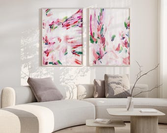 Pink abstract wall art, Printable floral abstract wall art set, Instant download modern prints, Pink art prints, Modern wall art
