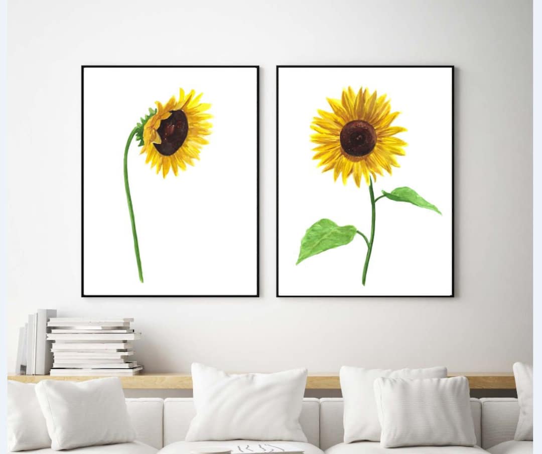 Sunflowers Wall Art Set of 2, Printable Watercolor Sunflower Wall Art ...