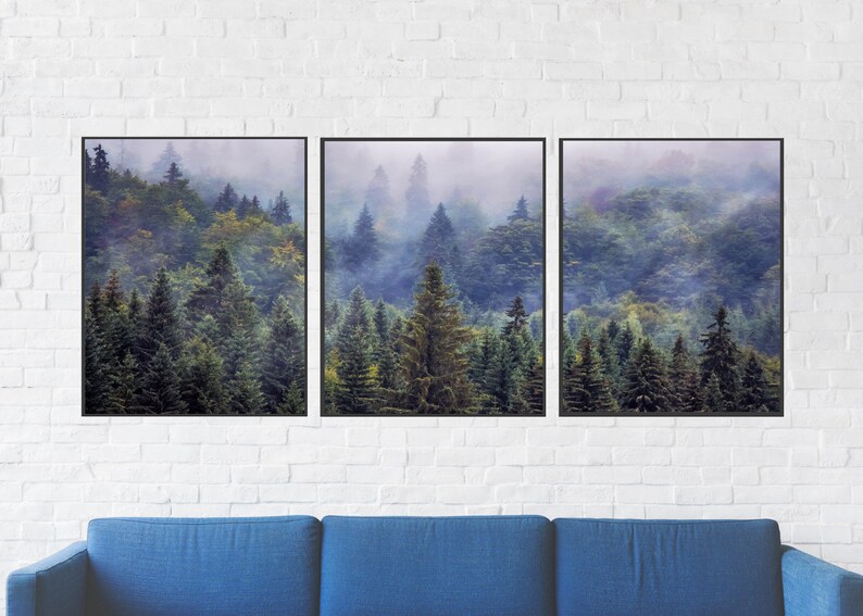 Forest wall art set of 3 prints Mountains wall art Forest Etsy